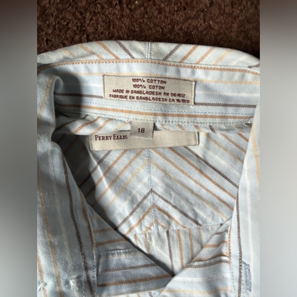 Perry Ellis | vintage 100% cotton striped long sleeve button down shirt | sz 18 - Picture 5 of 7